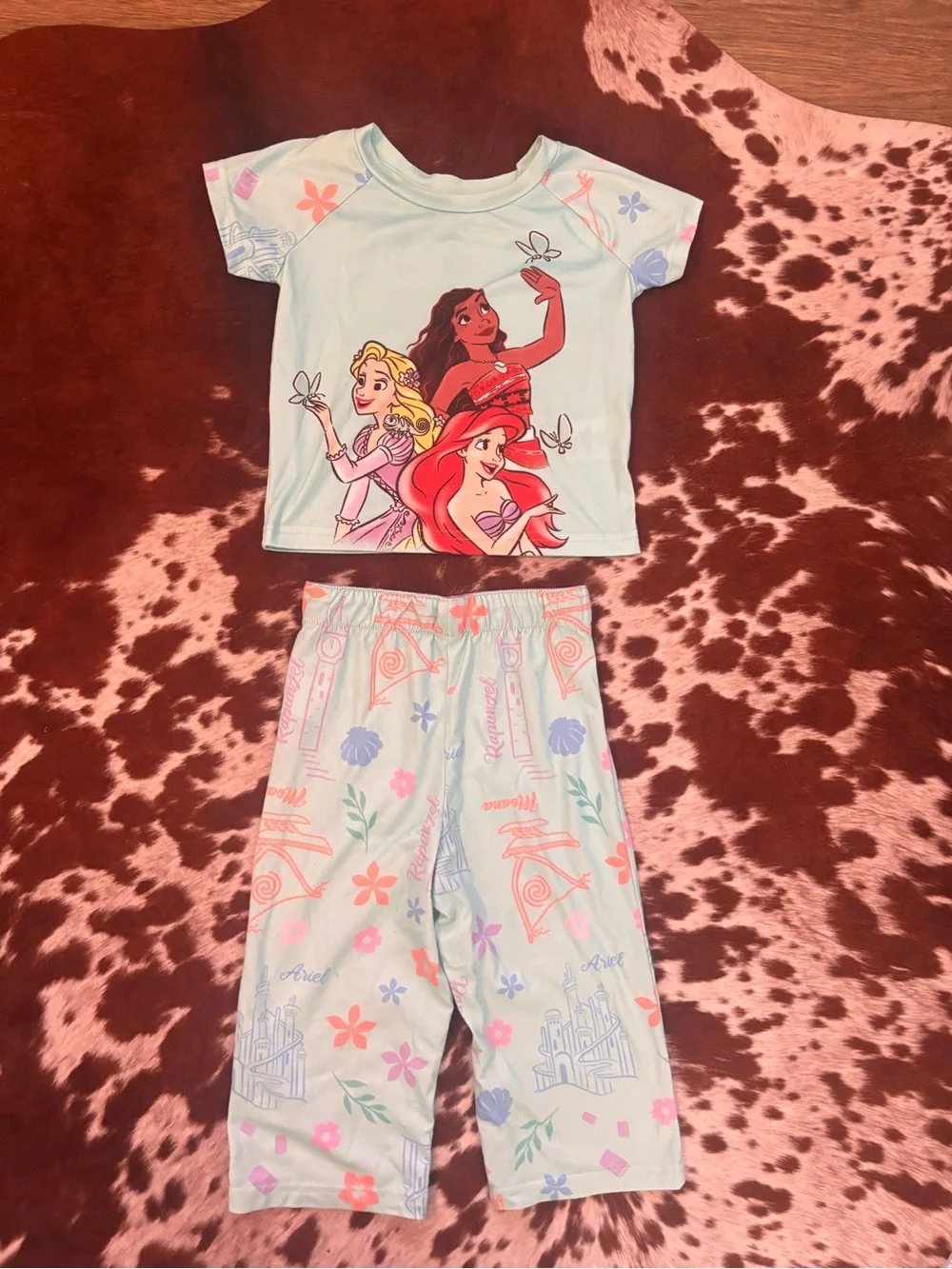 Disney Light Blue Princess Pajama Set with Pink & Red Accents